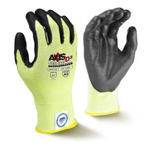 Radians RWGD100 Axis D2™ Cut Protection Gloves with Dyneema® Diamond Technology, Touchscreen Compatible, ANSI Cut Rating - A3, EN388 Cut Rating - 5, Black PU Palm Coating, 15 Guage, Hi-Vis - Medium