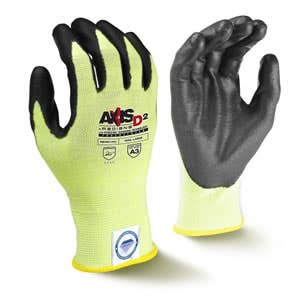 Radians RWGD100 Axis D2 Cut Protection Gloves with Dyneema® Diamond Technology, Touchscreen Compatible, ANSI Cut Rating - A3, EN388 Cut Rating - 5, Black PU Palm Coating, 15 Guage, Hi-Vis - Extra Small