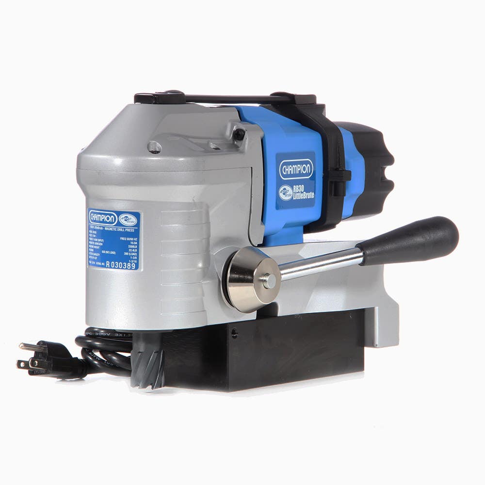 Champion RB30 LittleBrute Low Profile Magnetic Drill Press, Cutter Capacity: 1-3/8" Dia. x 1-3/16" Depth, 650 RPM, Magnetic Strength: 3,300 lbs, Weight: 25 lbs.