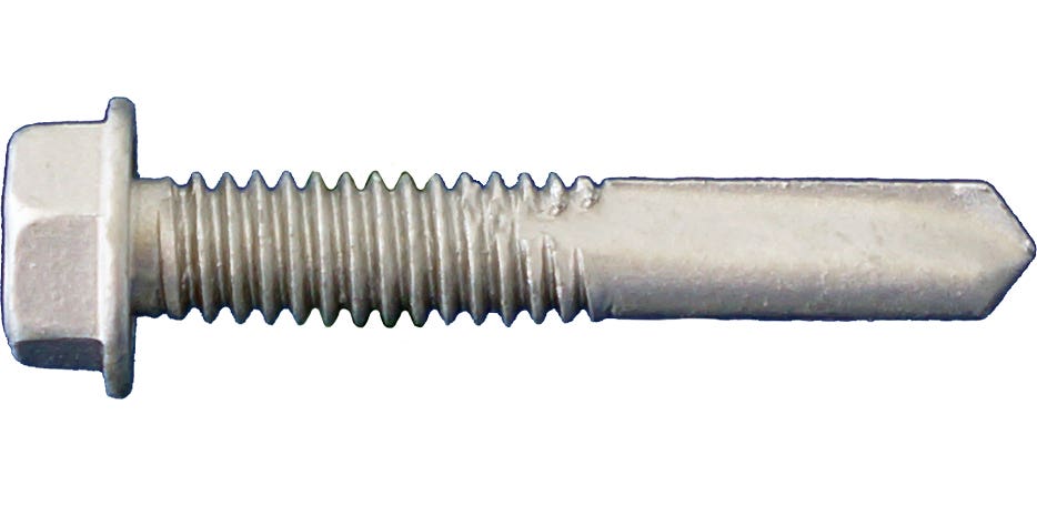 #12-24 x 7/8" Self-Drilling Screws with Extended Drilling Capacity, Hex Washer Head, 5/16" Driver, #4 Point, Tanner-Guard Corrosion Resistant Coating