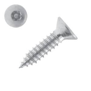 #6 x 1" Tamper-Resistant Sheet Metal Screws, Torx® Equivalent 6-Lobe with Solid Post, Flat Head, Driver Size: 15TXH, 18-8 Stainless Steel