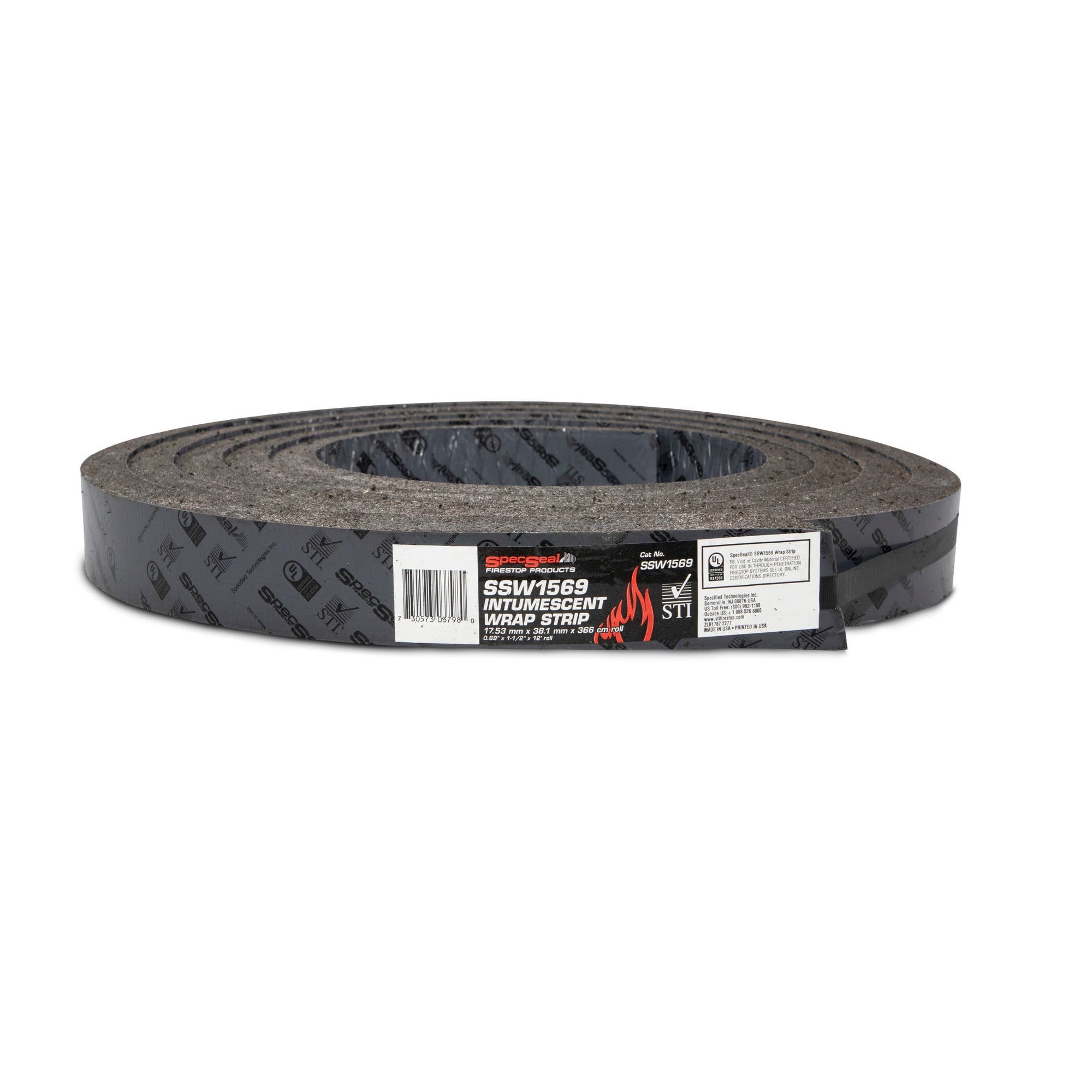 STI Intumescent Wrap Strip 0.69” x 1-1/2” x 12’ Roll for 152 mm (6”) Pipe, SSW1569