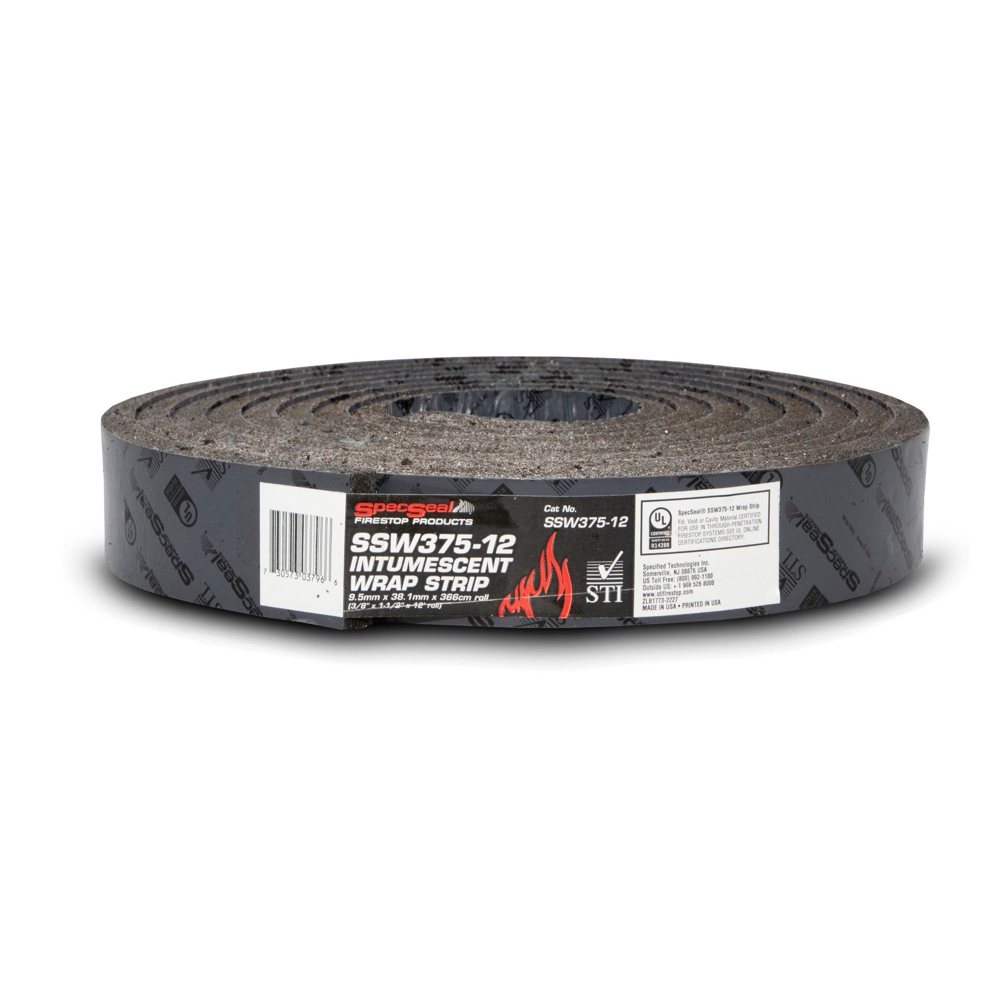 STI Intumescent Wrap Strip 3/8” x 1-1/2” x 12’ Roll, SSW375-12