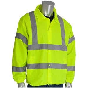 Hi-Visibility ANSI Type R Class 3 Classic Wind Breaker, Water Resistant, Front Slash Pockets, Drawstring Waist & Snap Front Closure, Hi-Vis Yellow, 2XL