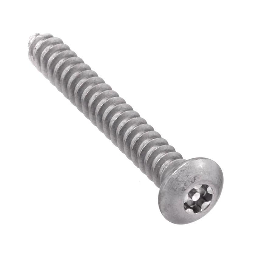 #6 x 1" Tamper-Resistant Sheet Metal Screws, Torx® Plus Equivalent 5-Lobe with Solid Post, Button Head, Driver Size: 10IPR, 302 Stainless Steel
