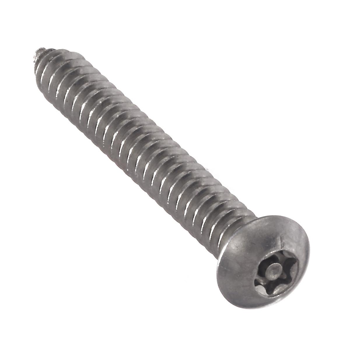 #8 x 1" Tamper-Resistant Sheet Metal Screws, Torx® Plus Equivalent 5-Lobe with Solid Post, Button Head, Driver Size: 15IPR, Case Hardened Black Steel