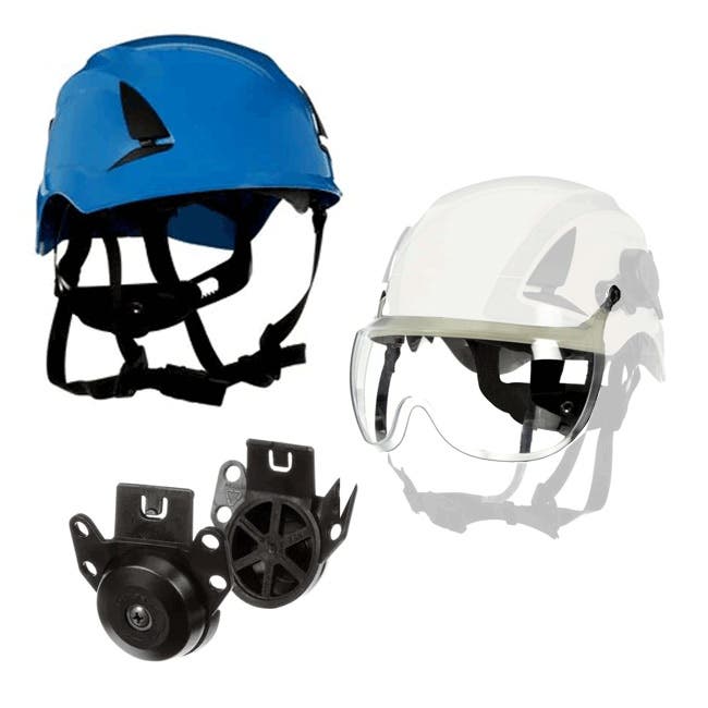 3M™ SecureFit™ Safety Helmet Kit w/X5007-ANSI Blue Helmet, 6 Point Ratchet Suspension, Meets ANSI Z89.1, ABS Construction including a 3M Clear Short Visor and Peltor Adaptor Clip