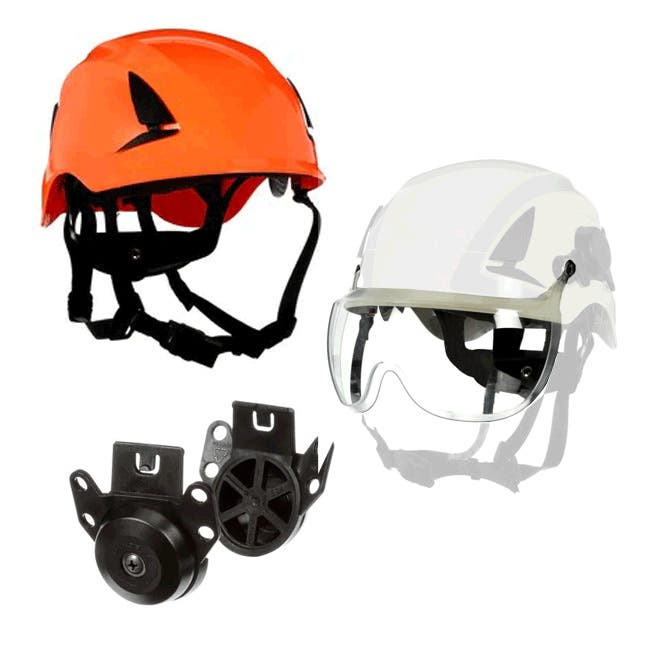 3M™ SecureFit™ Safety Helmet Kit w/X5007-ANSI Orange Helmet, 6 Point Ratchet Suspension, Meets ANSI Z89.1, ABS Construction including a 3M Clear Short Visor and Peltor Adaptor Clip