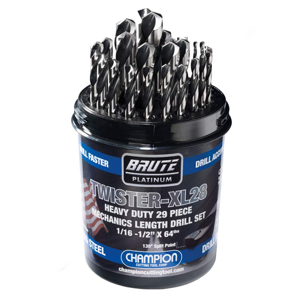 Champion XL28 Twister Mechanics Length Drills, 29 Piece Set, 1/16" to 1/2" x 64ths
