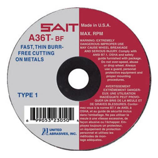 2" x 1/16" x 3/8" A36T - Fast Cutting Thin High Speed Cut-Off Wheels, Type 1, 30,558 Max RPM, United Abrasives 23002