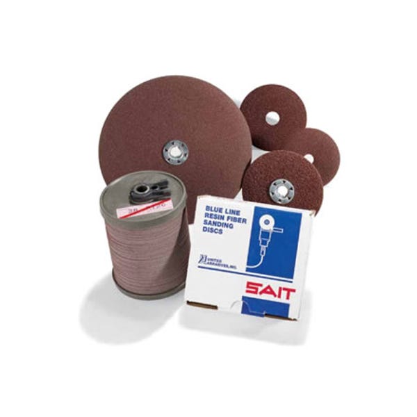 4-1/2" x 7/8" AO Aluminum Oxide Fiber Discs with Blue Line™ Packaging, Economical Aluminum Oxide Grain, 120 Grit, United Abrasives 50097