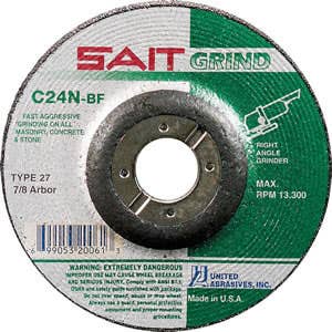 4" x 1/4" x 5/8" C24N - Concrete, Type 27, United Abrasives Depressed Center Grinding Wheels, 13,500 Max RPM, United Abrasives 20017