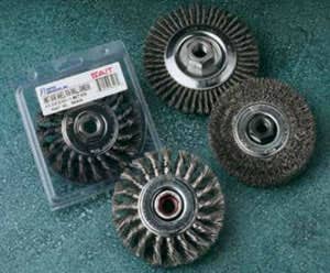 3" x .014" x 3/8" Knot Wire Wheels, Carbon Steel, 25,000 Max RPM, Blue Line POS Display Packaging, United Abrasives 06377