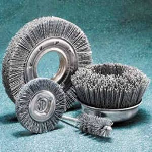 1-1/2" Small Diameter Nylon Abrasive Brush Wheels, 1/2" Arbor, 320 Grit, 1/4" Face Width, 1/4" Trim Length, 20,000 Max RPM, United Abrasives 04210