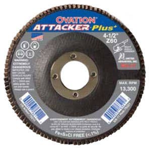 4-1/2" x 7/8" Sait Ovation Attacker Plus+ Flap Discs, Type 27, 80 Grit, United Abrasives 78243