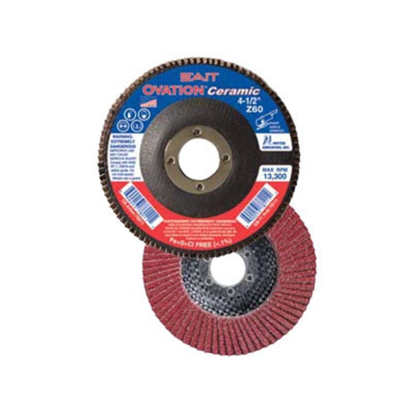 5" x 7/8" Sait Ovation Ceramic Flap Discs, Type 27, 40 Grit, United Abrasives 78268