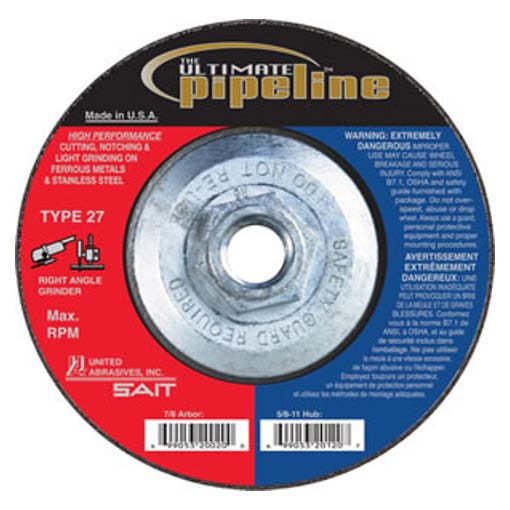 5" x 1/8" x 5/8"-11 The Ultimate Pipeline™ Specialty Pipeline Cutting & Grinding Wheels with Super-Lock™ Hub, Type 27, 12,200 Max RPM, United Abrasives 20125