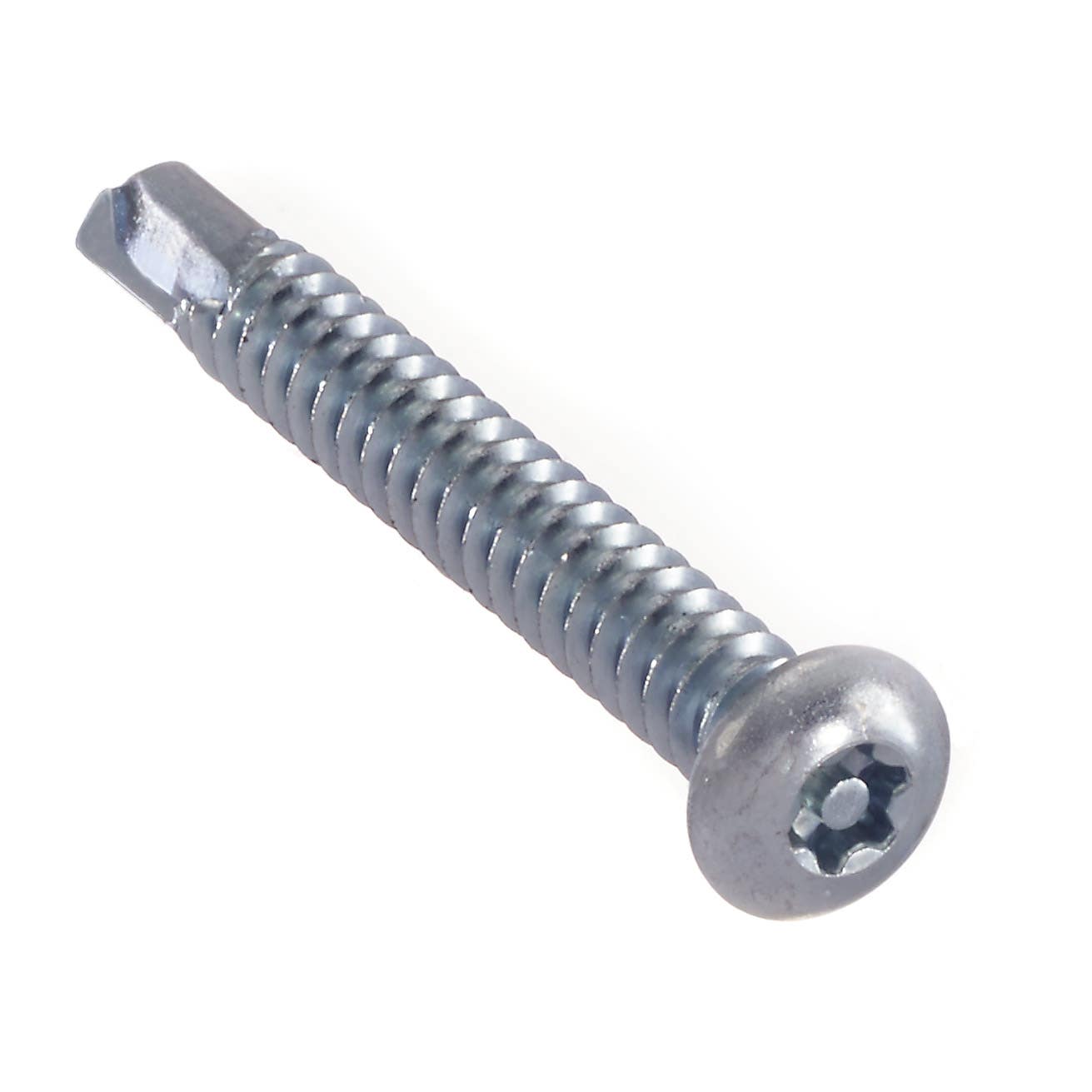 #8 x 3/4 Tamper-Resistant Self Drilling Screws, Torx® Equivalent 6-Lobe with Solid Post, Button Head, Driver Size: 15TXH, Case Hardened Steel Zinc Plated