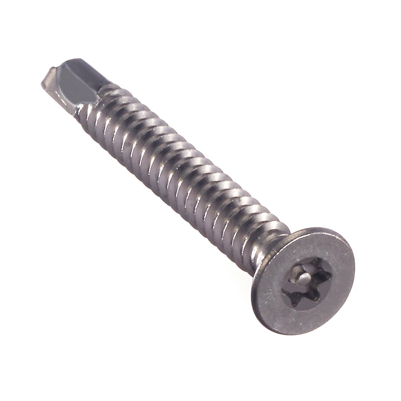 #12 x 1 Tamper-Resistant Self Drilling Screws, Torx® Equivalent 6-Lobe with Solid Post, Flat Head, Driver Size: 25TXH, Hardened 410 Stainless Steel