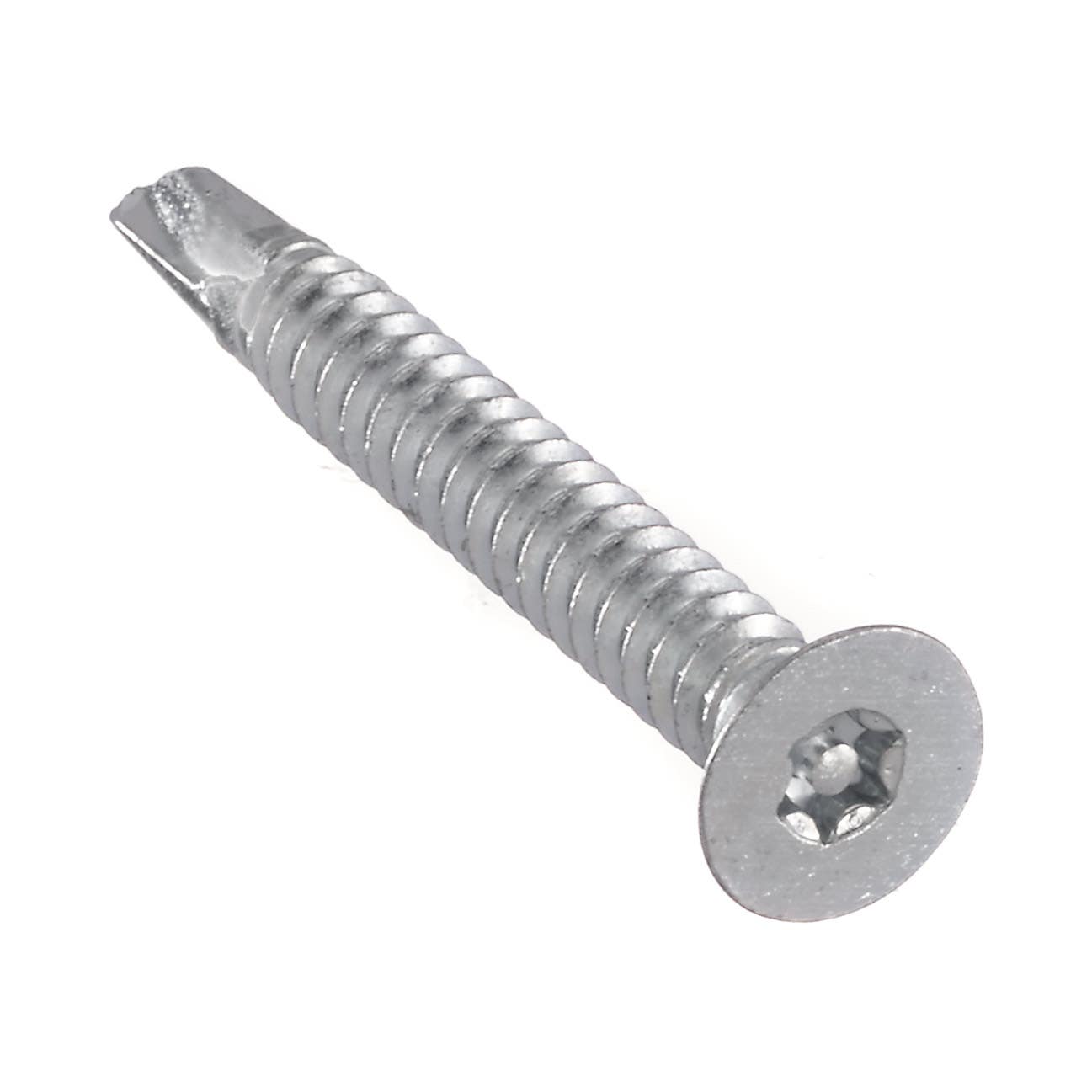 #6 x 1 Tamper-Resistant Self Drilling Screws, Torx® Equivalent 6-Lobe with Solid Post, Flat Head, Driver Size: 15TXH, Case Hardened Steel Zinc Plated