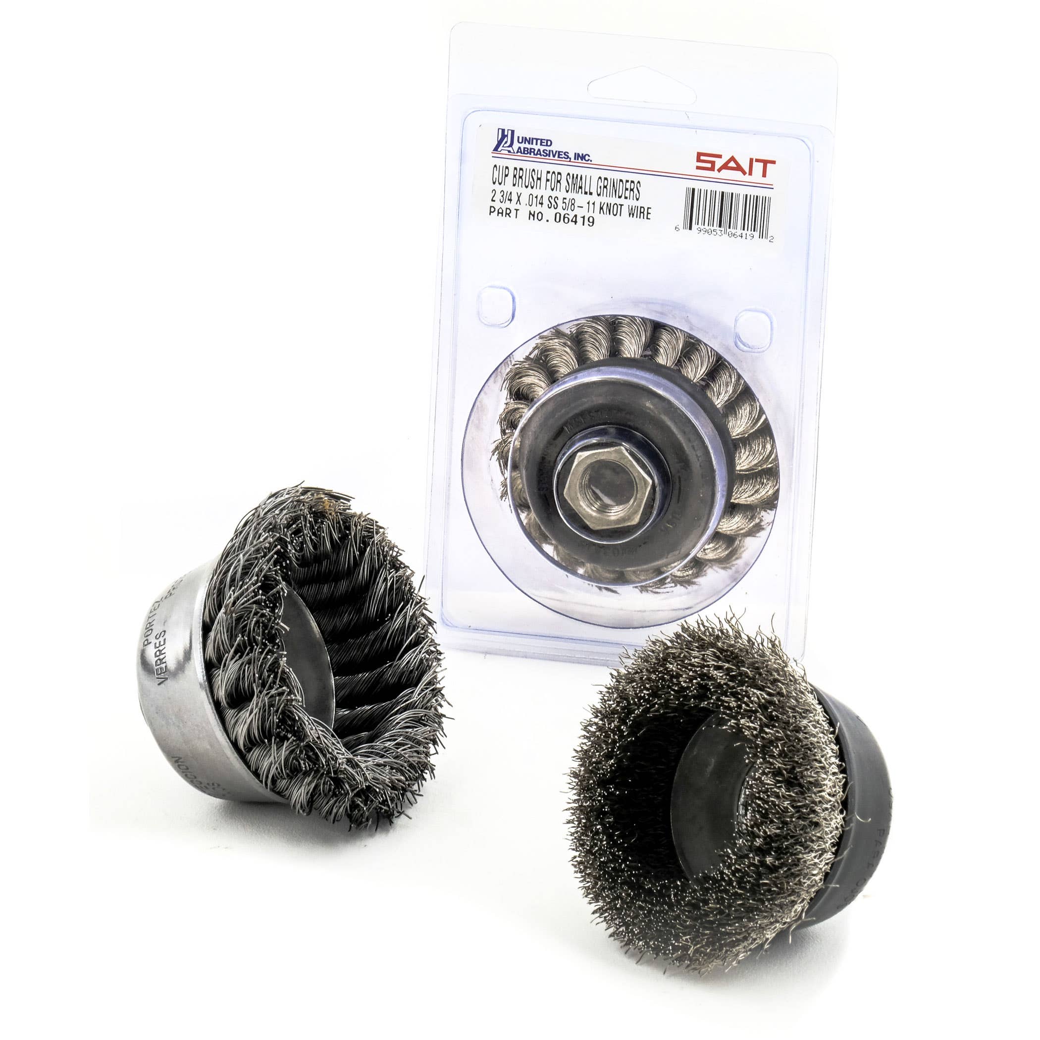 2-3/4" x .014" x (M14" x 2.0 Arbor) Small Cup Brushes, Crimped Carbon Steel Wire, 14,00 Max RPM, Blue Line POS Display Packaging, United Abrasives 06405