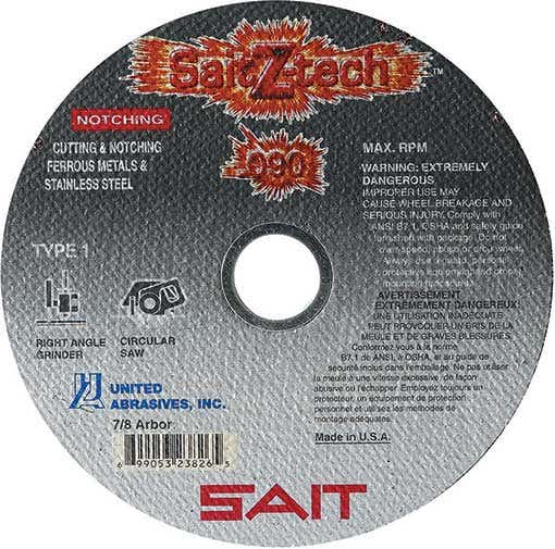 7" x .090" x 5/8" Sait Z-Tech High Performance High Speed Cut-Off Wheels, Type 1, 8,500 Max RPM, United Abrasives 23827