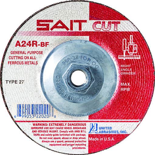 5" x 3/32" x 5/8"-11 A24R - General Purpose Specialty Cutting Wheels, Type 27, 12,200 Max RPM, United Abrasives 22170