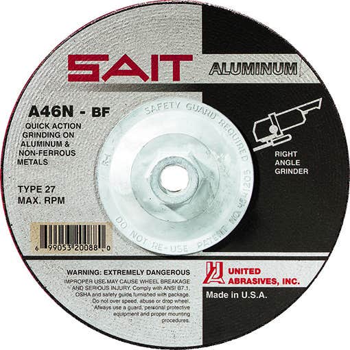 7" x 1/4" x 5/8"-11 A46N Aluminum Depressed Center Grinding Wheels, Type 27, United Abrasives 20088
