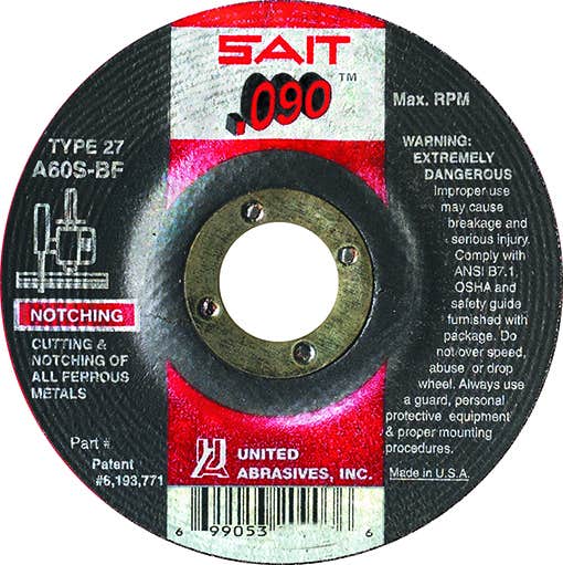 4" x .090" x 5/8" A60S - General Purpose Depressed Center Cutting Wheels, Type 27, 19,000 Max RPM, United Abrasives 20902