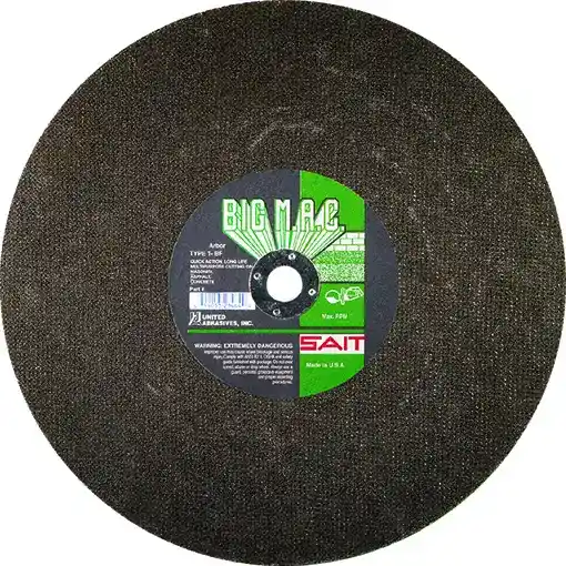 12" x 1/8" x 20mm Big M.A.C. - Very Long Life Portable Saw Cut-Off Wheels, Type 1, 6,300 Max RPM, United Abrasives 23462