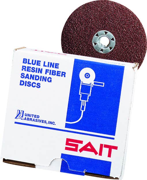 5" x 5/8"-11 7A-S Ceramic Fiber Discs with SAIT-LOK™ Quick Change Hub, 24 Grit, Ceramic Blended Grain, United Abrasives 55115