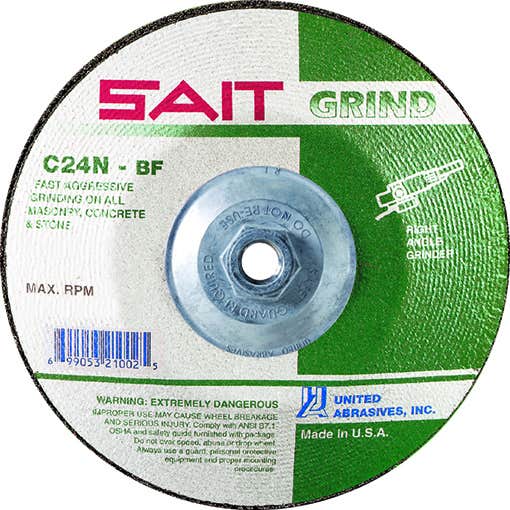 7" x 1/4" x 5/8"-11 C24N Concrete Depressed Center Grinding Wheels, Type 27, United Abrasives 20087