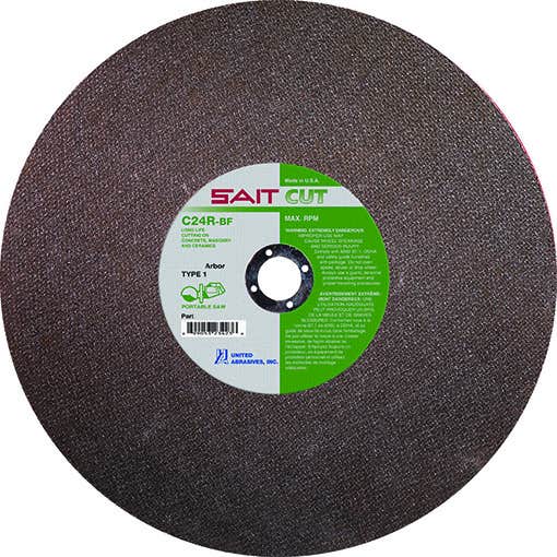 14" x 1/8" x 1" C24R Concrete Portable Saw Cut-Off Wheels, Type 1, United Abrasives 23451