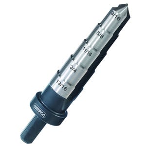 9/16"-13/16" Brute Platinum XSR Step Reamers, 5 Steps: 9/16", 5/8", 11/16", 3/4", 13/16", 2 Flute Design, Flute Length: 2-3/4", Overall Length: 4-1/2", 90° Drill Point, Safety Collar Stop, Champion Cutting Tool