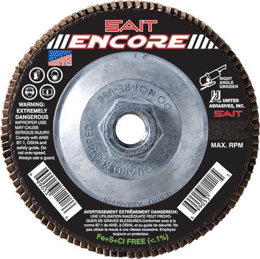 5" x 5/8"-11 Sait Encore Flap Discs, Type 27, 60 Grit, United Abrasives 71238
