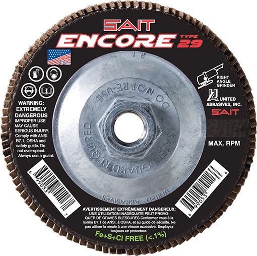 6" x 5/8"-11 Sait Encore Flap Discs, Type 29, 36 Grit, United Abrasives 71255