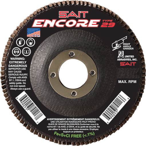 7" x 7/8" Sait Encore Flap Discs, Type 29, 36 Grit, United Abrasives 71265