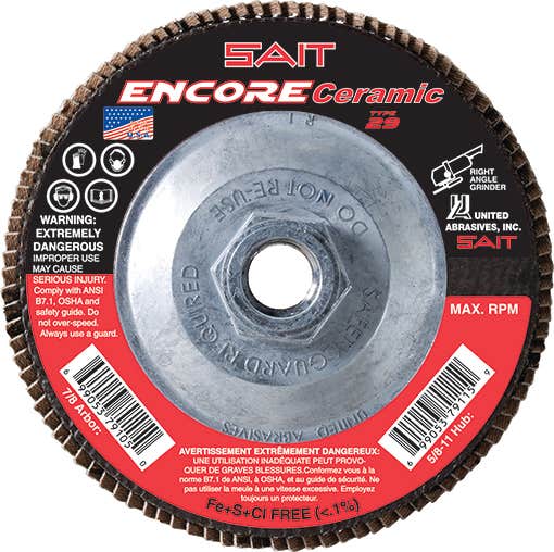 5" x 5/8"-11 Sait Encore Ceramic Flap Discs, Type 29, 36 Grit, United Abrasives 72937