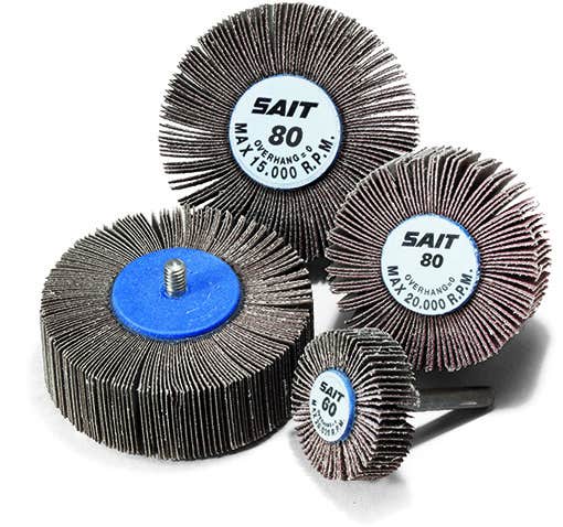 3" x 1" x 1/4" 3A Premium Aluminum Oxide Grain Flap Wheels, 80 Grit, Small Diameter, United Abrasives 74071