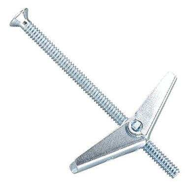 3/16" x 3", Toggle Bolt Spring Wing Type Hollow Wall Anchors, Flat Head, Carbon Steel Zinc Plated
