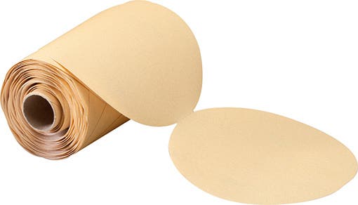 6" Gold Stearated Aluminum Oxide PSA Paper Disc Roll, 180C Grit - Medium Weight / Low Flexibility, 100 Discs Per Roll, United Abrasives 36604