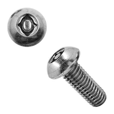 1/4"-20 x 2" Lock-Out® Maximum Security Cap Screws, Button Head, High Torque Oval Center with Pin, P27 Drive, 18-8 Stainless Steel