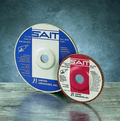7" x 1/4" x 7/8" Grade A36 UA-GFX - Latex Bond for Weld Blending, Cotton Fiber Wheels, 8,500 Max RPM, United Abrasives 29213