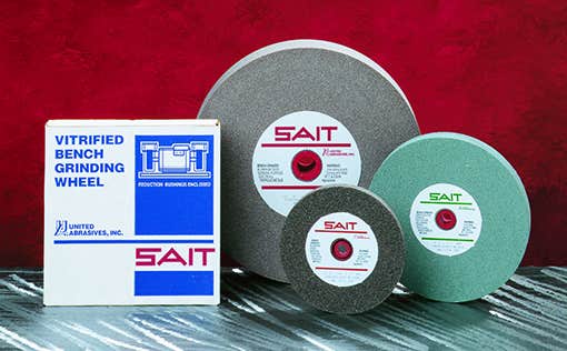 7" x 3/4" x 1" Grade A60 - Aluminum Oxide, Bench Wheel, 3,600 Max RPM, United Abrasives 28011