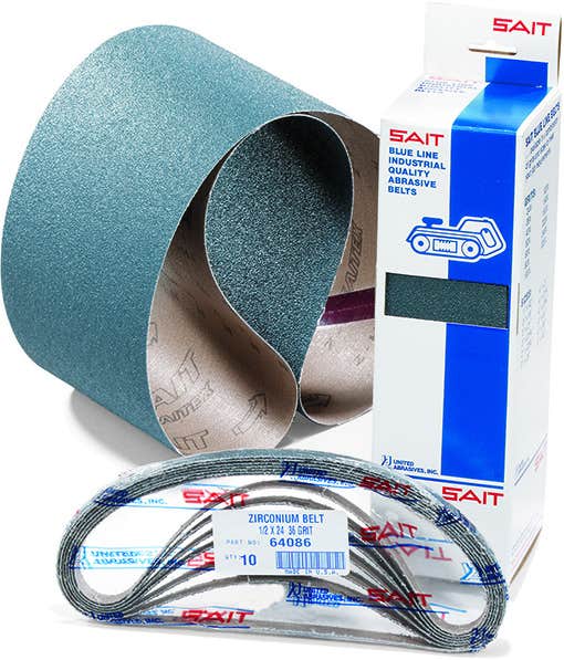 1" x 42" Z-H Zirconium Belts, Closed Coat, H Weight Waterproof Polyester, 80 Grit, Quick Ship, United Abrasives 58156