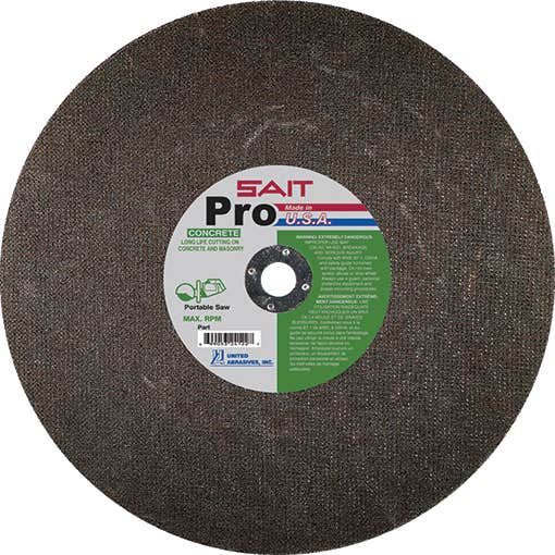 12" x 1/8" x 20mm Sait Pro - Concrete Portable Saw Cut-Off Wheels, Type 1, 6,300 Max RPM, United Abrasives 23427