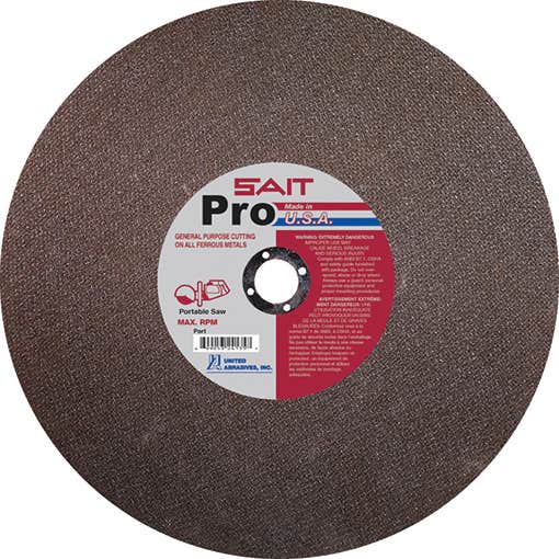 14" x 1/8" x 20 mm. Sait Pro - Metal Portable Saw Cut-Off Wheels, Type 1, United Abrasives 24140