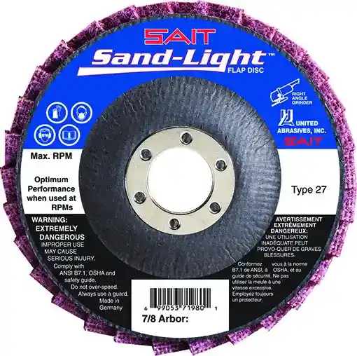 5" x 7/8" Sand Light Flap Discs, Coarse Grade, Brown, Type 27, United Abrasives 71990