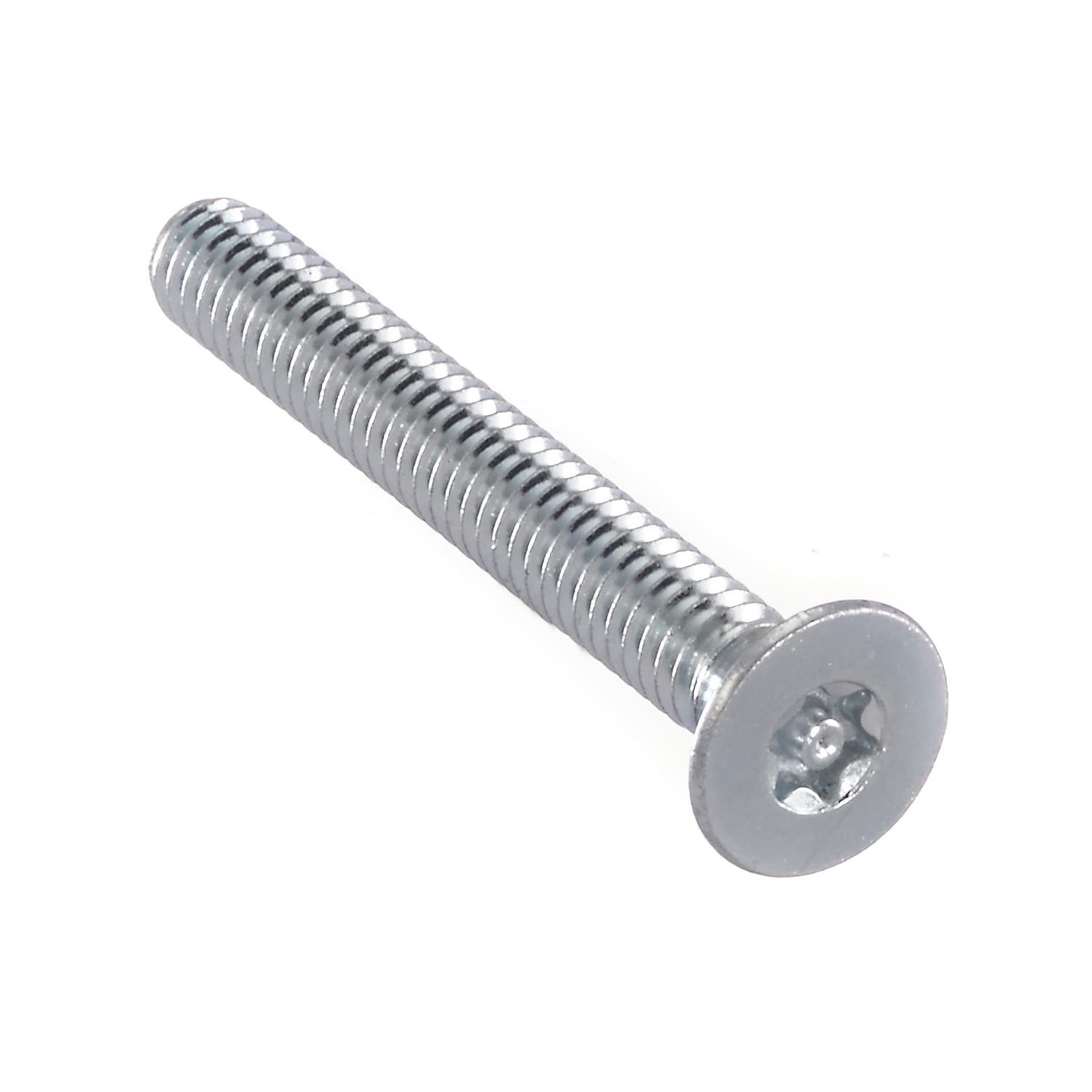 #6-32 x 1-1/2" Tamper-Resistant Cap Screws, Torx® Equivalent 6-Lobe with Solid Post, Flat Head, Driver Size: 10TXH, Alloy Steel Zinc Plated