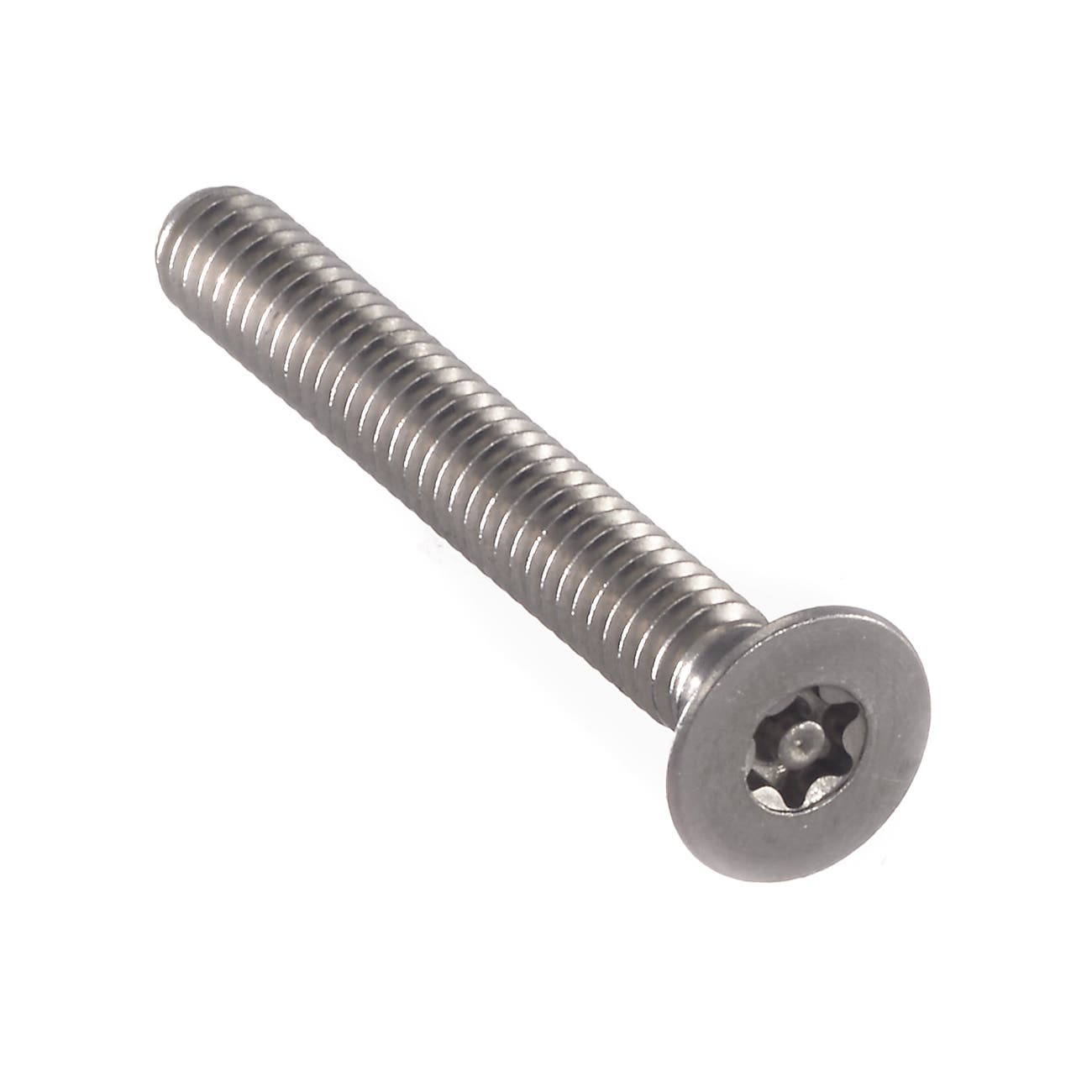 1/4"-20 x 1/2" Tamper-Resistant Cap Screws, Torx® Equivalent 6-Lobe with Solid Post, Undercut Flat Head, Driver Size: 27TXH, 18-8 Stainless Steel